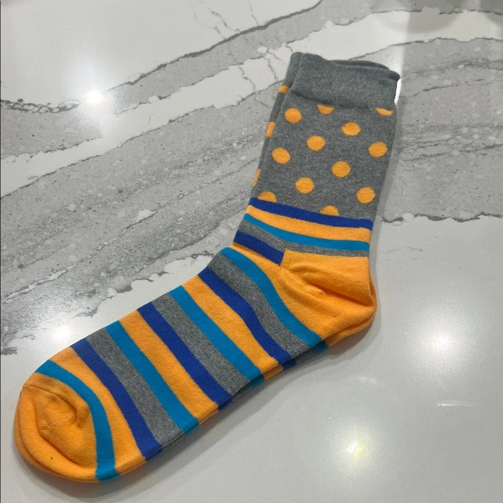 Gray and Orange Polka Dot and‎ Striped Socks